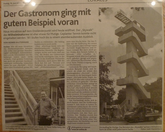 Zeitungsbericht &uuml;ber die Einweihung des neuen Turms im Limburger Dagblad
